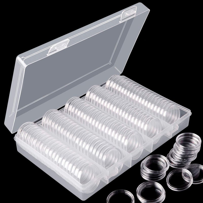 Eeoyu 100 Pieces 25 mm Coin Capsules Holder with Plastic Storage Organizer Box for Coin Collection Supplies - Image 1